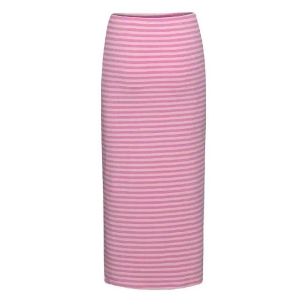 AFRM Pink Striped Ribbed Midi Skirt XS Bodycon Pull On Stretch Y2K Summer - Picture 2 of 5
